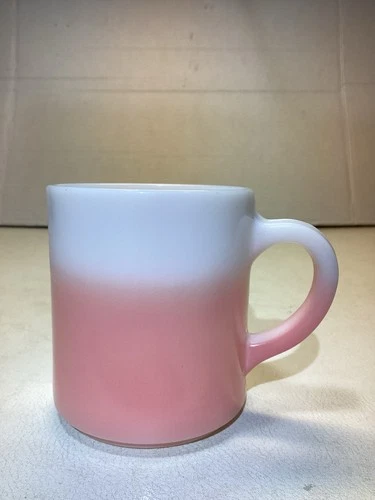 Vintage Hazel Atlas Milk Glass Mug with Pink and White Ombré Design USA 50’s
