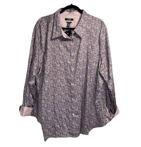 New Chaps Button Up Shirt Womens 3X Purple All Over Print Floral Flowers No Iron