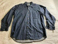 Vintage Perry Ellis Portfolio Linen/Cotton Shirt Men's L Blue/Green Geometric