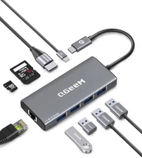 QGeeM USB C Hub Ethernet,9 in 1 Type C HDMI Multi-Port Converter Gray 