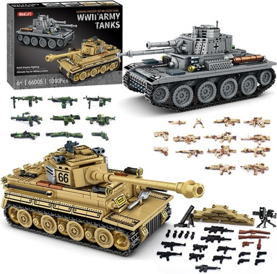 #ad #ad WW2 Army Tank Building Kit Build German Tiger amp; US Sherman with 1030 Blocks $43.99