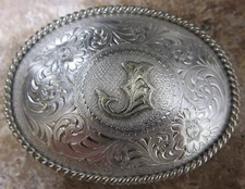 Montana Silversmiths Oval Western Belt Buckle Engraved "J"