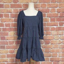 Madewell Dress Women's Size 2 Blue 3/4 Puff Sleeve Tiered Mini Boho Cottagecore