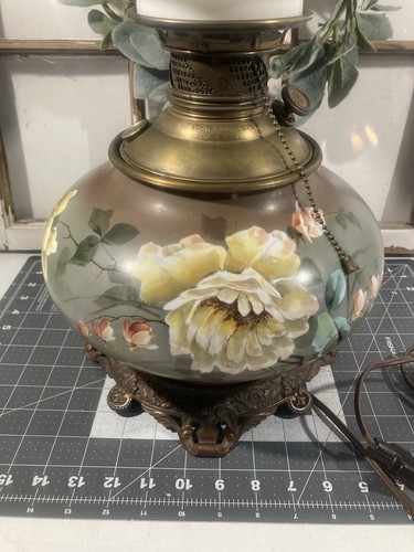 VTG. Rochester Electric Kerosene Lamp Bronze Gone With The Wind Floral - Picture 6 of 8