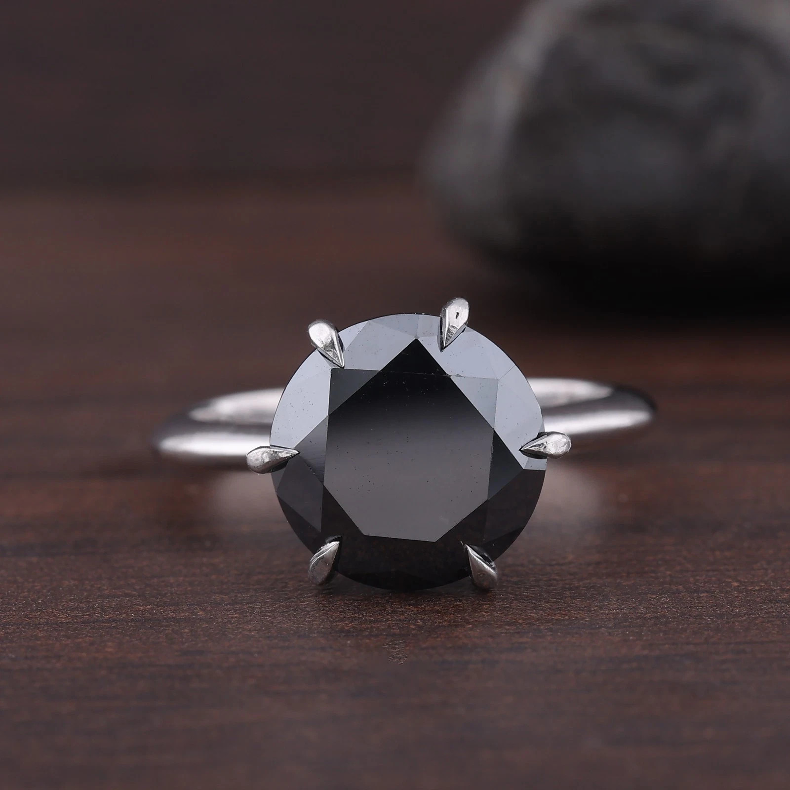 3.10 Ct Black Diamond Solitaire Ring 6 Prong AAA Certified ! Engagement Ring