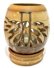 Vintage Heavy Stoneware Pottery Incense Burner Holder Candle Holder Incensor