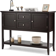 Costway Sideboard Buffet Table Wooden Console Table w/ Drawers & Cabinets Brown