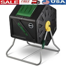 Easy-Turn Compost Tumbler Heavy Duty Rolling Bin Garden Waste Fast Composting US