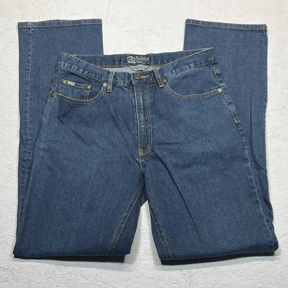 Nat Nast Jeans Mens 33x34 Blue Luxury Originals Stretch Dark Wash Denim Straight - Image 3 of 4
