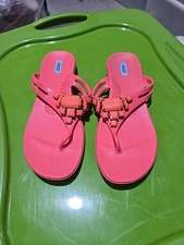 Oka B Flip Flops Women Large Coral Crystal Covered Metal Thong Coastal MADE USA