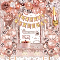 Geburtstagsdeko Set Rosegold Banner Ballons Pompons Party Deko Feier Kinder
