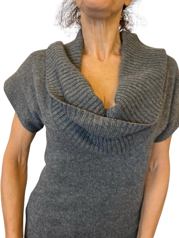 Роскошный кашемировый пуловер DEREK LAM свитер серый короткий рукав драпированный воротник-капот P - Изображение 4 из 4