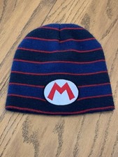 Super Mario Brothers Winter Hat Beanie Black Blue Red Stripes Nintendo One Size