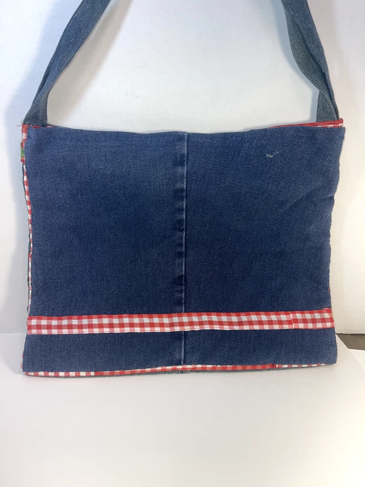 Cartera Jean Denim Reciclada con Cinturón Margarita a Cuadros 15 X 12 Bolso Hecho a Mano Foto 2 de 4