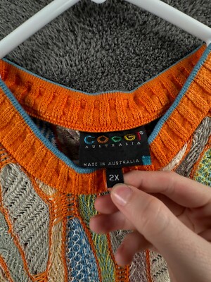 COOGI Australia Authentic Knit Sweater Men Orange Short Sleeve 2X
