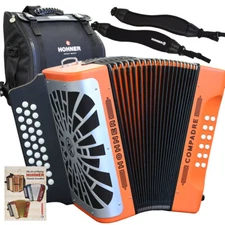 Hohner COMPADRE GCF Sol 31 Button Orange Diatonic Accordion + Bag, Strap, Book