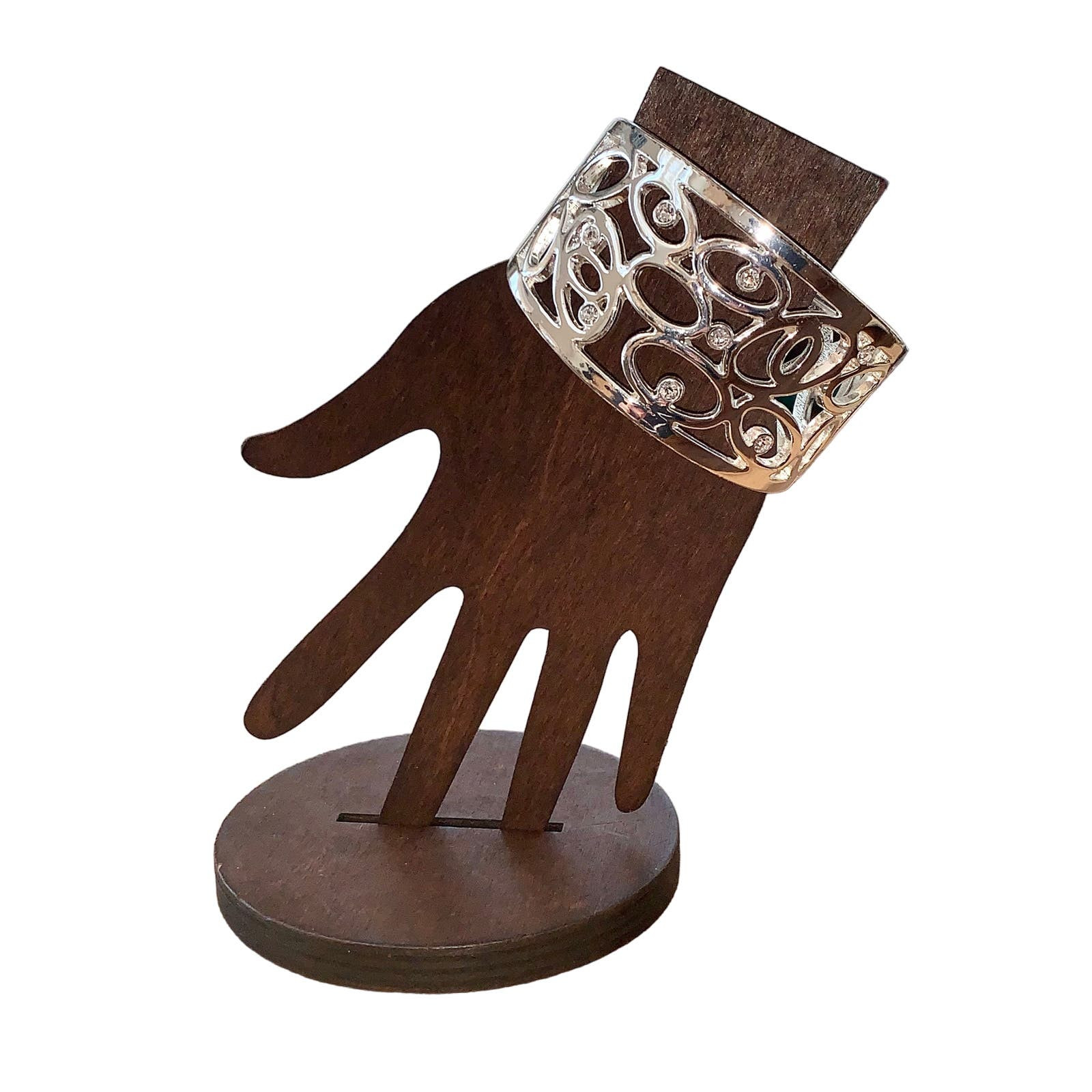 Silver Tone Crystal Scroll Hinged Cuff Bracelet - image 1