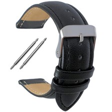 Black High Quality Padded Leather Watch Strap Sizes 8mm-30mm