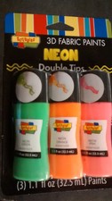12 bottle Pink Orange Green 4x3 pk 3D Paint NEON UV blacklight glow craft fabric