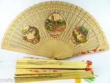 5 Chinese Wooden Folding Hand Fan,Hollow-Out,Double Side Paint,Different Design