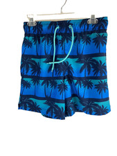 George Mens Swim Trunks Shorts Blue Palm Trees Pockets Drawstring Small