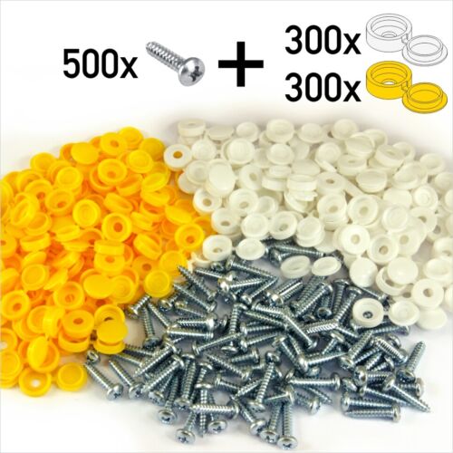 1100 Number plate Car Fixing Fitting KIT Zinc Screws and White Yellow Screw Caps - Picture 1 of 4
