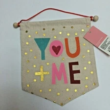 YOU+ME Valentine Sweetheart Love Hanging Banner Flag Cream/Gold Polka Dot