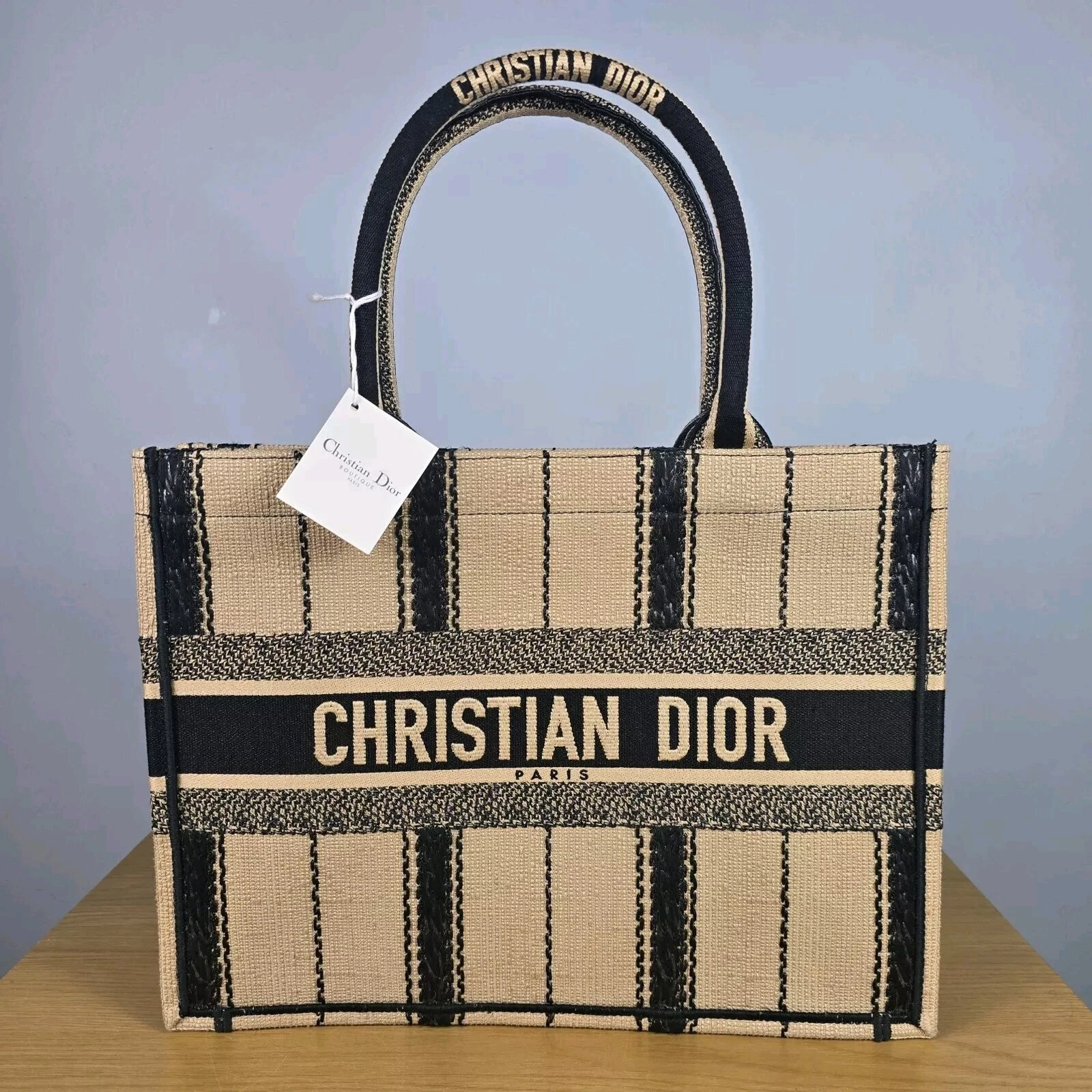 Sac fourre tout Christian Dior Book taille moyenne toile beige noir 