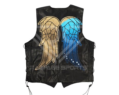 Gilet In Vera Pelle Stile Daryl Dixon – Con Ali D’Angelo Sul Retro, Per Motociclisti, Cosplay E Halloween