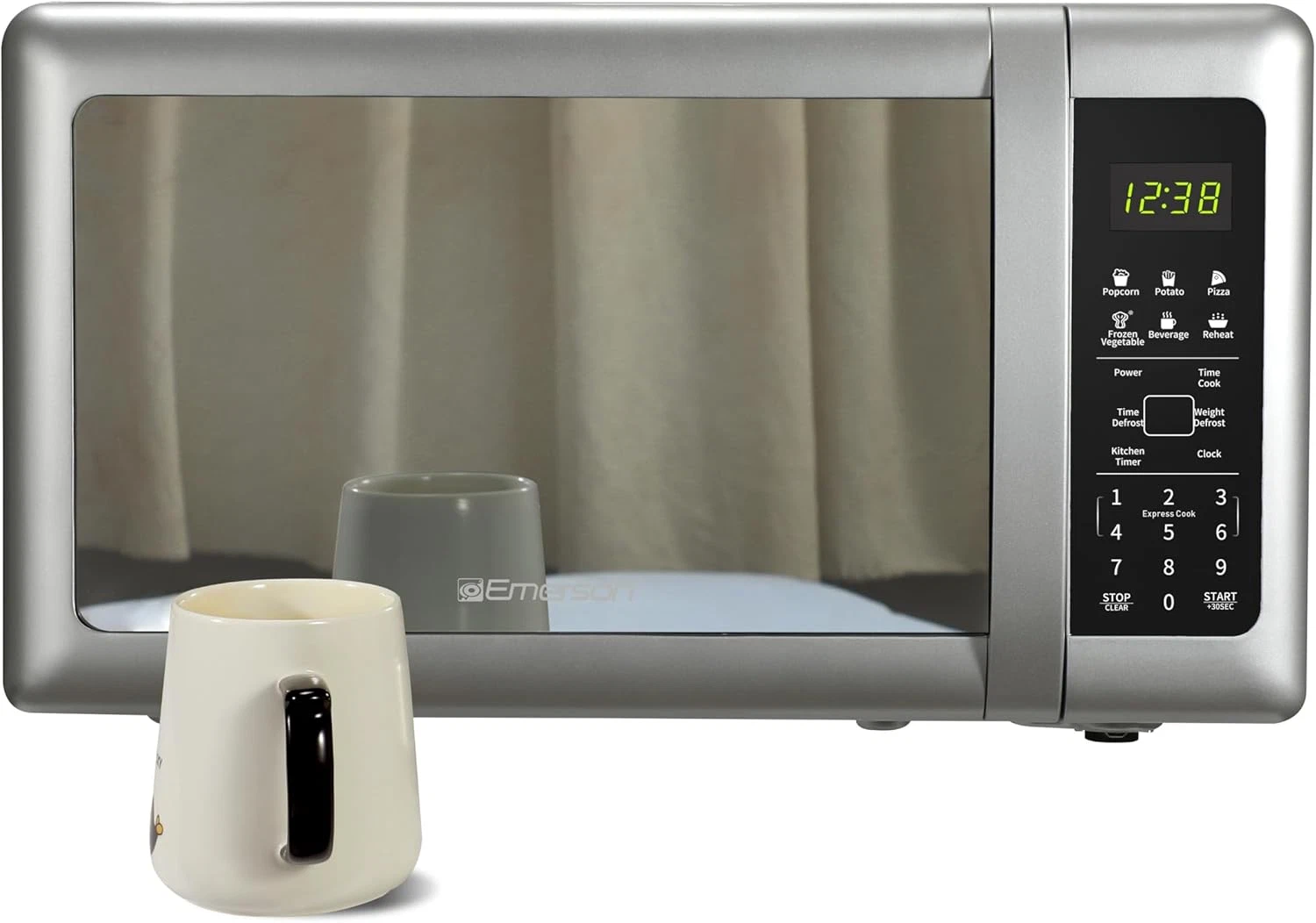 MW7601SL Compact Countertop Microwave Oven with Sleek Mirrored Finish Door 10 Po