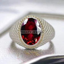 Garnet Oval Cut Gemstone With 925 Sterling Silver Ring For Men's #738 *