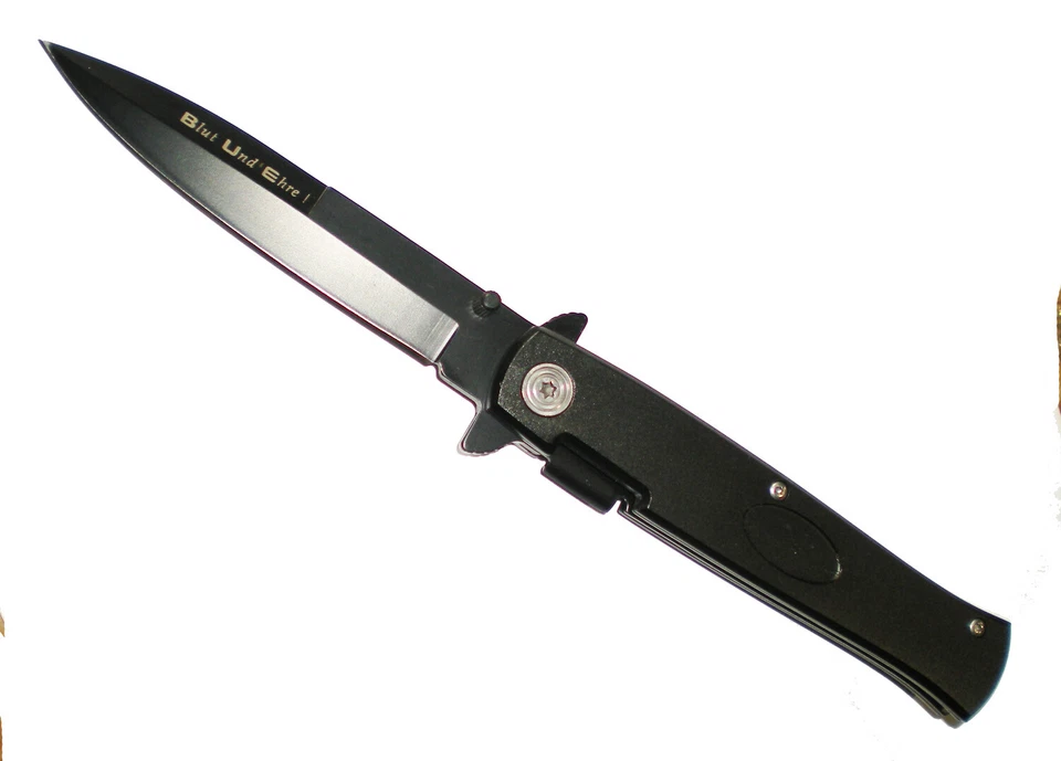 THE X BAY 9" BLACK "Blun Und Ehre!" Blood & Honor Style Pocket Spring Assisted Open Assist