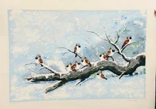 Max Karp Untitled (Birds on a Winter Branch) H/S Limited Serigraph Nature Art