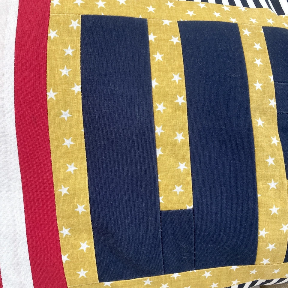 Unique USA Quilt Pillow Large Handmade Quilted Patriotic Lumbar 27” Red Blue - Image 3 of 4