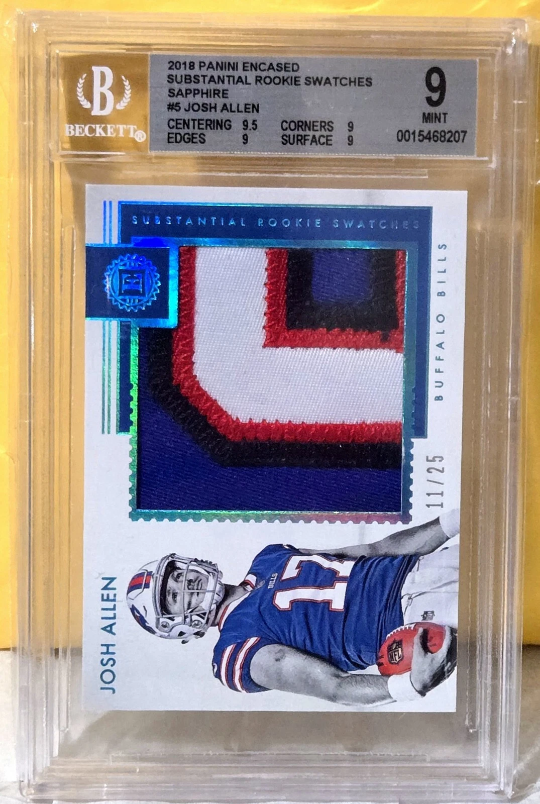 Josh Allen Panini Encased Substantial Rookie Swatches #JA Sapphire
