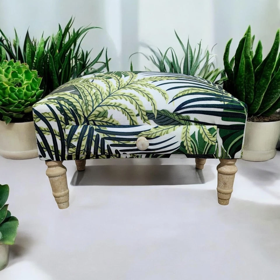 Palm Leaf Fabric Tapestry Ottoman Footstool With Drawer Lounge Padded Footstool - Image 2 of 4