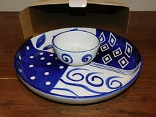 Cardinal Blue Bayou Chip and Dip Set 2 Platter & Bowl Handpainted Ceramic NEW!
