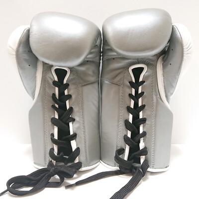 ★ PRIZE RING ★ \"Classic 50” gloves 14oz PRIZE RING Boxing Gloves 14oz Silver/White Lace-up type from Japan