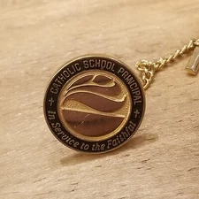 Catholic School Principle Tie Pin Tack With Chain Gold Tone