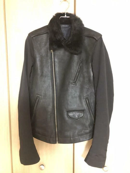 Giacca blusa Rick Owens pelle tirapiedi biker doppio pilota US 36 da JP