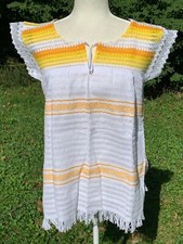 Mexican Semi-sheer Huipil Yellow Woven Top Blouse Fringed 20x25 One Size 1820