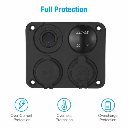 4 gang 1 Panel Dual USB Socket Charger LED Voltmeter+12V Power Outlet Car Boat - Picture 10 of 12