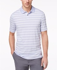  244 Tasso Elba Mens Classic-Fit Blue White Stripe Short Sleeve Polo Top Shirt M