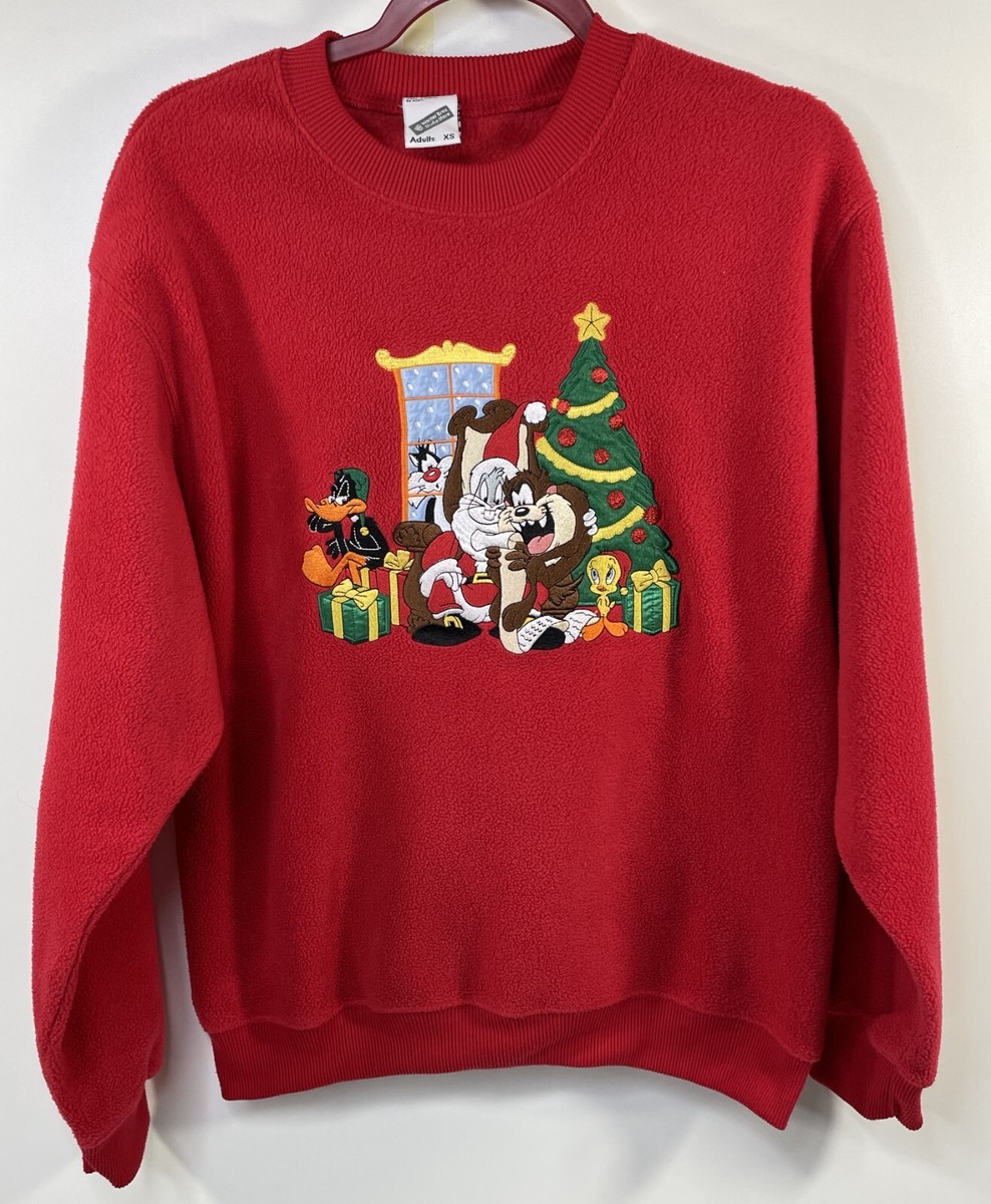Vintage 1998 Looney Tunes Adult XS Sweater Christmas Fleece Warner 