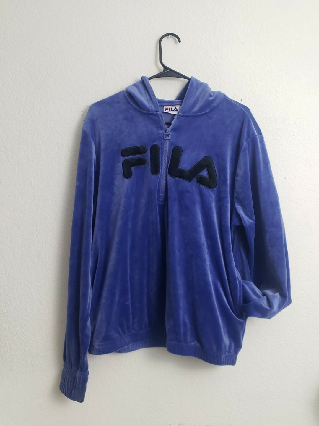Felpa con cappuccio FILA donna velluto blu velluto fila logo ortografico taglia large