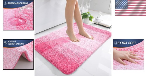 High Pile Pink Bathroom Rug 36x24 - Ultra-Comfort, Stain-Resistant Home Decor - Picture 2 of 8