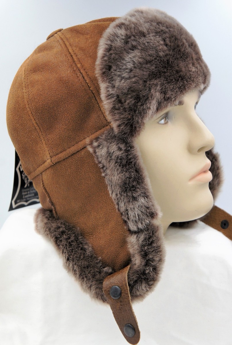 HAZELNUT Real 100% Sheepskin Shearling Leather Hat Trapper Ushanka