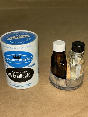 Vintage Carters Two Solution Ink Eradicator With Bottles Almost Full Liquid