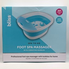 Bliss Blue Collapsible Foot Spa Massager Spa To Go w/ Vibrating Bubbles Roller
