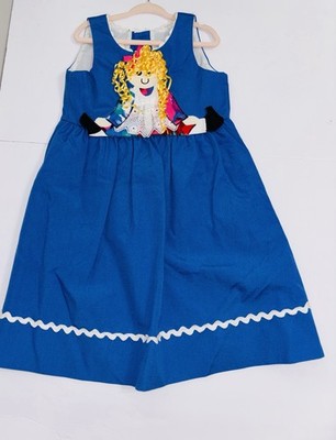 Vintage Chocolate Soup Dress Blue Paper Doll Applique Handcrafted USA Girls 4